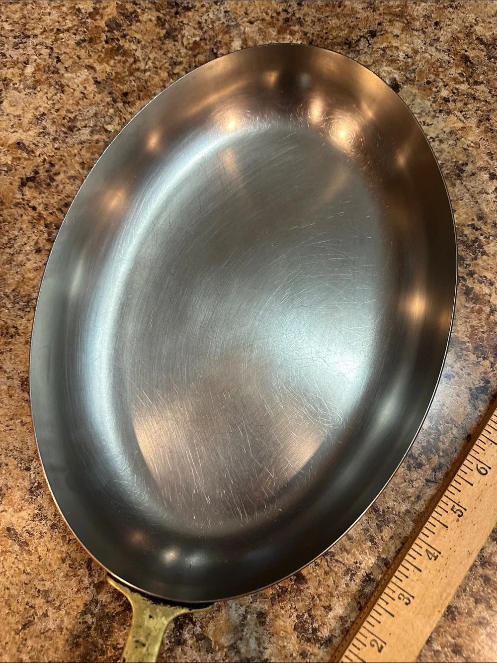 Revere Ware 1976 Brass-Handled Copper 12” Oval Frying Pan - Brown/Copper Finish